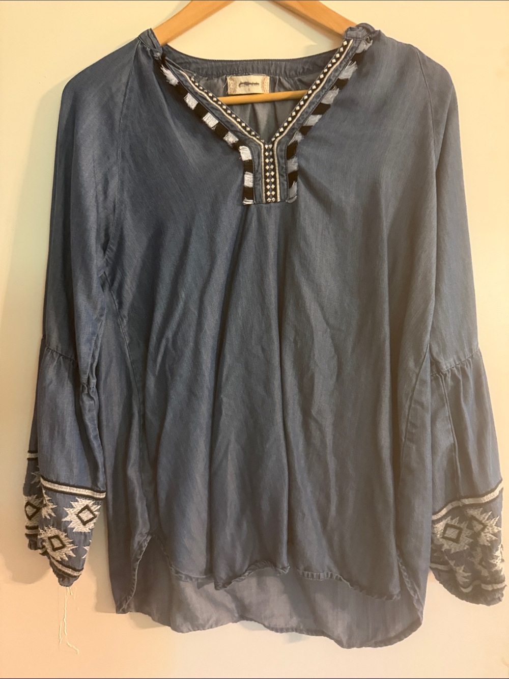 Altar'd State Indigo Blue Embroidered V-Neck Tunic